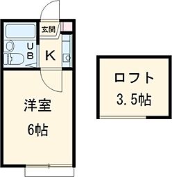 城山ハウス 2階1Kの間取り