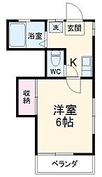 サニークレスト 2階1Kの間取り