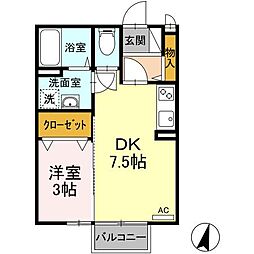 東武桐生線 新桐生駅 徒歩7分の賃貸アパート 2階1DKの間取り