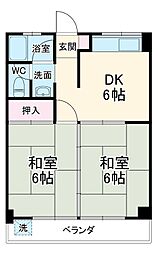 平安マンション 3階2DKの間取り