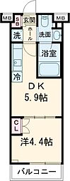 JR山手線 大塚駅 徒歩10分の賃貸マンション 2階1DKの間取り