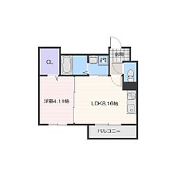 Lumiere 2階1LDKの間取り