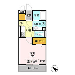 グラン ディーオ 3階1Kの間取り