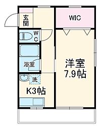 愛知環状鉄道 北岡崎駅 徒歩35分の賃貸アパート 2階1Kの間取り