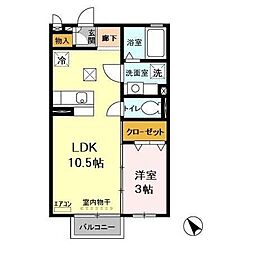 メゾン・ド・グリシーヌ 2階1LDKの間取り