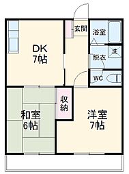 グリーンヒルＡ 2階2DKの間取り