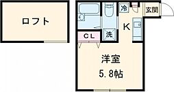 ファランドール調布 2階1Kの間取り