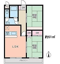 アビタシオン 2階2LDKの間取り
