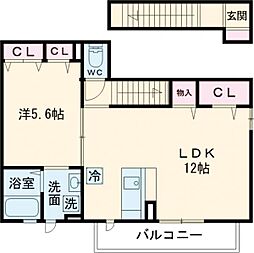 ロイヤルコート 2階1LDKの間取り