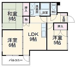鴨宮ガーデンヒルズ 2階3DKの間取り