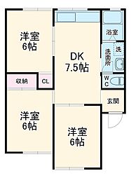 アサヒハイツ3号棟 3DKの間取図画像