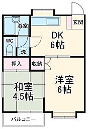 ドミール 2階2DKの間取り