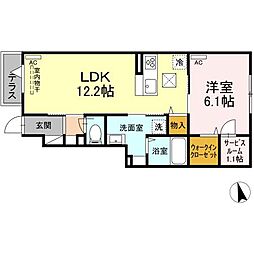 アヴァンス細田 1階1LDKの間取り