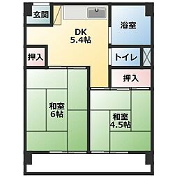 内山ビル 2階2DKの間取り