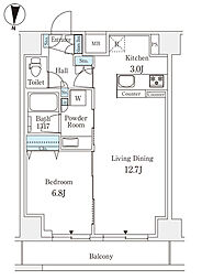 西武池袋線 練馬駅 徒歩4分の賃貸マンション 12階1LDKの間取り