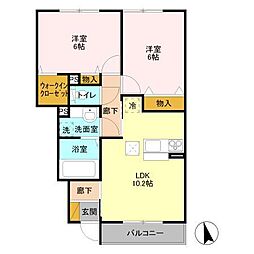 エクセルハイムヤマセイ 1階2LDKの間取り