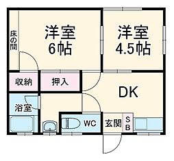 コーポはつ 201 2階2Kの間取り
