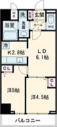 東武伊勢崎線 竹ノ塚駅 徒歩9分の賃貸マンション 2階2DKの間取り