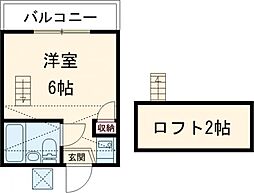 住吉ハイツ 2階1Kの間取り