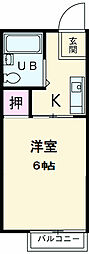 シティハイム池上Ａ 2階1Kの間取り