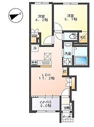 ボーデンリヒト 1階2LDKの間取り