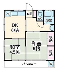 第二小川ハイツ 2階2DKの間取り