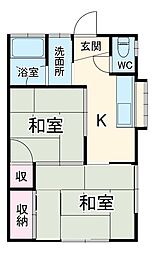 サンハイム 2階2Kの間取り