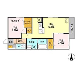 海正B 3階2LDKの間取り