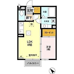 ルミエール和田橋 1階1LDKの間取り