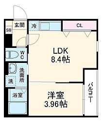ＣＲＡＳＴＩＮＥ東林間 3階1LDKの間取り