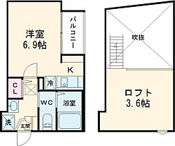 エクセラン東立石 3階ワンルームの間取り