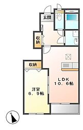 フリージア 1階1LDKの間取り