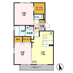 シェリール 1階2LDKの間取り