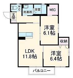 レフィナード 1階2LDKの間取り