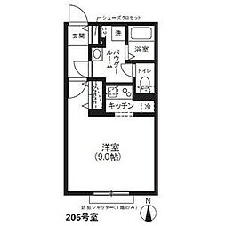 名古屋市営東山線 本陣駅 徒歩8分の賃貸マンション 2階ワンルームの間取り