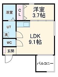 BELLE ROSE大江 WEST(A棟) 3階1LDKの間取り