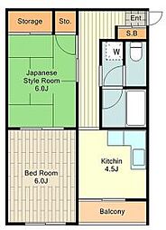 パレス中芳 2DKの間取図画像