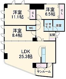 名古屋市営名城線 八事日赤駅 徒歩6分の賃貸マンション 2階3LDKの間取り