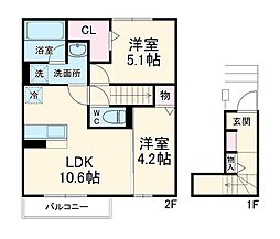 JR常磐線 南柏駅 徒歩18分の賃貸アパート 2階2LDKの間取り