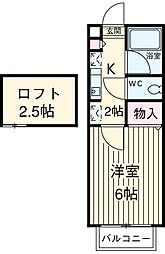 東京メトロ千代田線 北綾瀬駅 徒歩11分の賃貸アパート 2階1Kの間取り