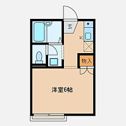 エリール中山 2階1Kの間取り