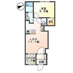 ピアチェーレ 1階1LDKの間取り