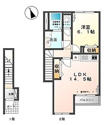 ヴィラ　カン 2階1LDKの間取り