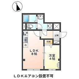 アンジュ　オー（Ange eau） 2階1LDKの間取り