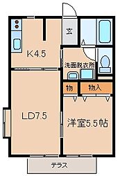 サンガーデンC棟 1階1LDKの間取り