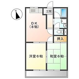 ステージハッピーライフ（ＳＴＡＧＥ　ＨＡＰＰＹ　ＬＩＦＥ） 2階2DKの間取り