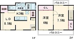 上久世町戸建 1階2LDKの間取り