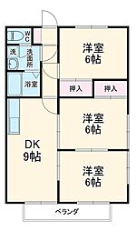住感シリーズFタイプ 2階3DKの間取り