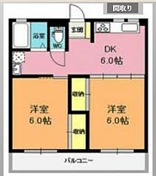 吉沢ビル 5階2DKの間取り