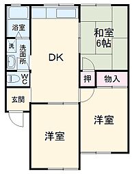 アサヒハイツIII 2階3DKの間取り